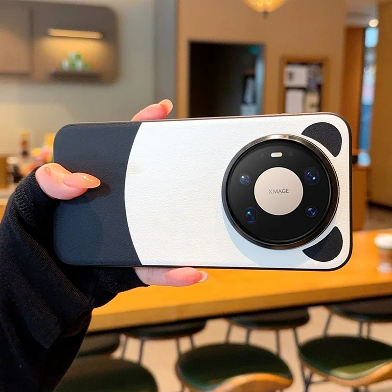 Cute Panda Leather Ring Case with Enhanced Camera Protection