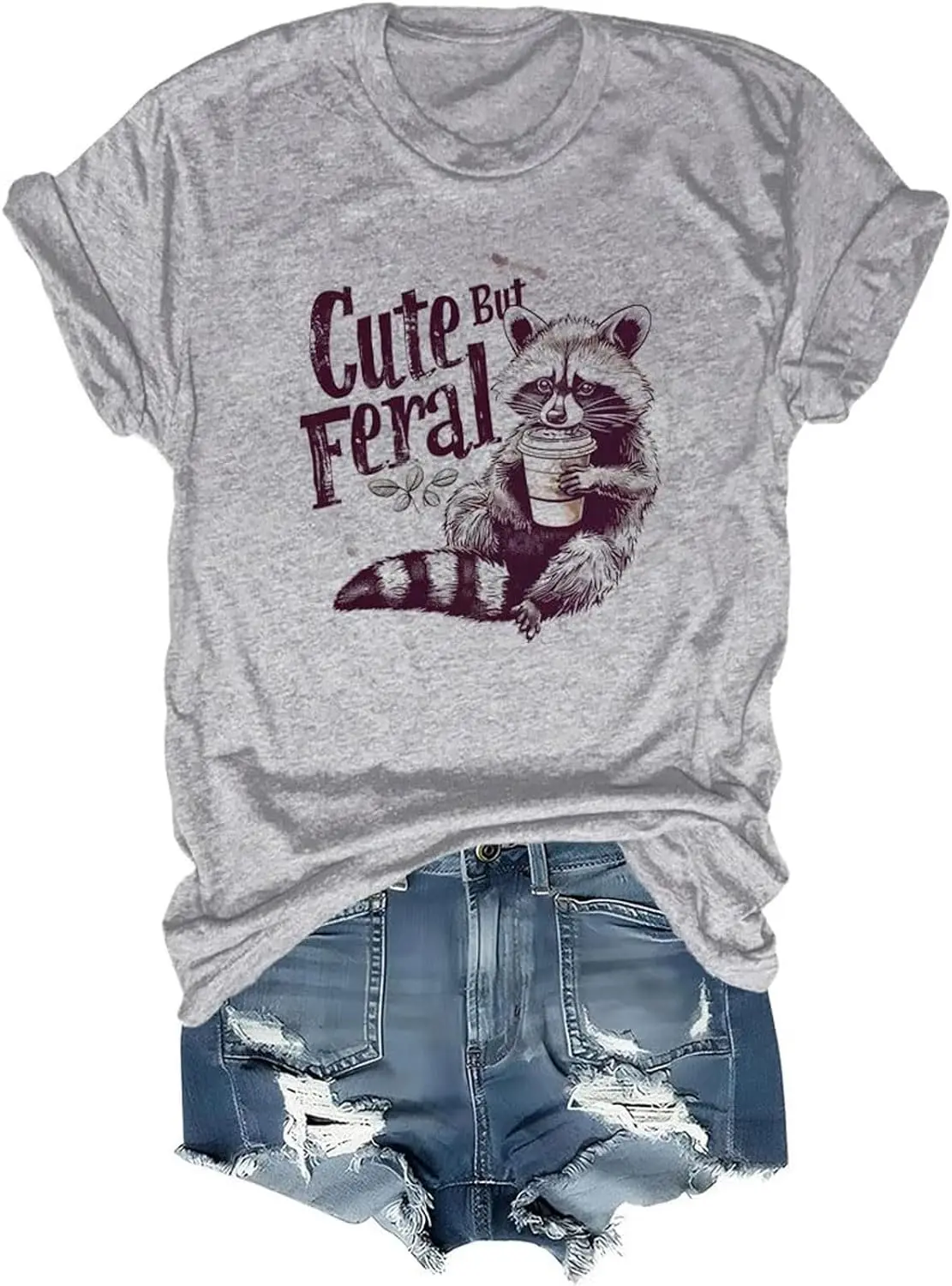 

Womens Summer Tops Cute Raccoon Printed T Shirts 2024 Crew Neck Tees Raccoon Animal Lover Short Sleeve Shirts