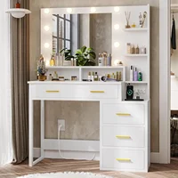 Makeup Vanity with Lights, Vanity Desk with Charging Station, White Vanity Table with 10 Light Bulbs Mirror & 3 Lighting Modes 1
