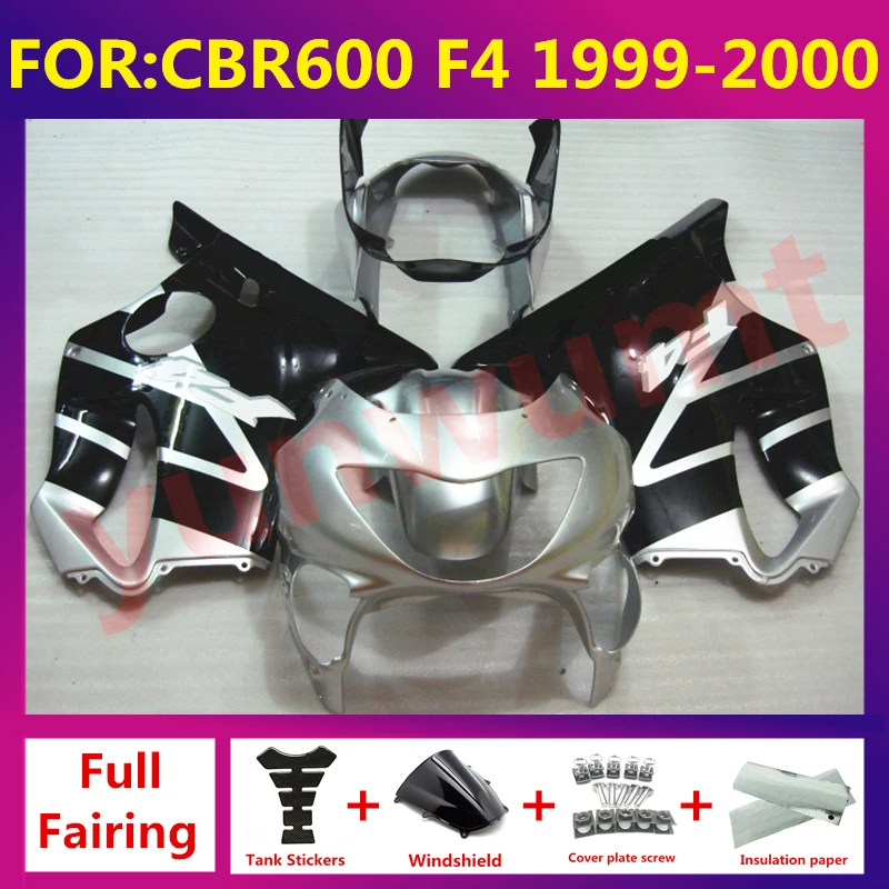 

NEW ABS Motorcycle Injection mold Fairing kit fit For CBR 600 CBR600 CBR600F F4 1999 2000 Bodywork fairings Kits silver black