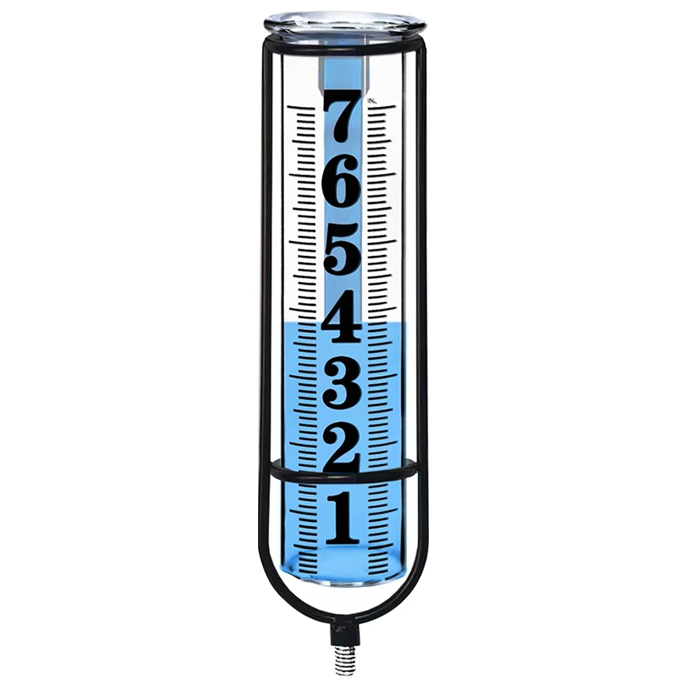 Outdoor Freeze Proof Rain Gauge Large Clear Number with Thickened Plastic Tube & Metal Stake Adjustable Height Rain Water Meter