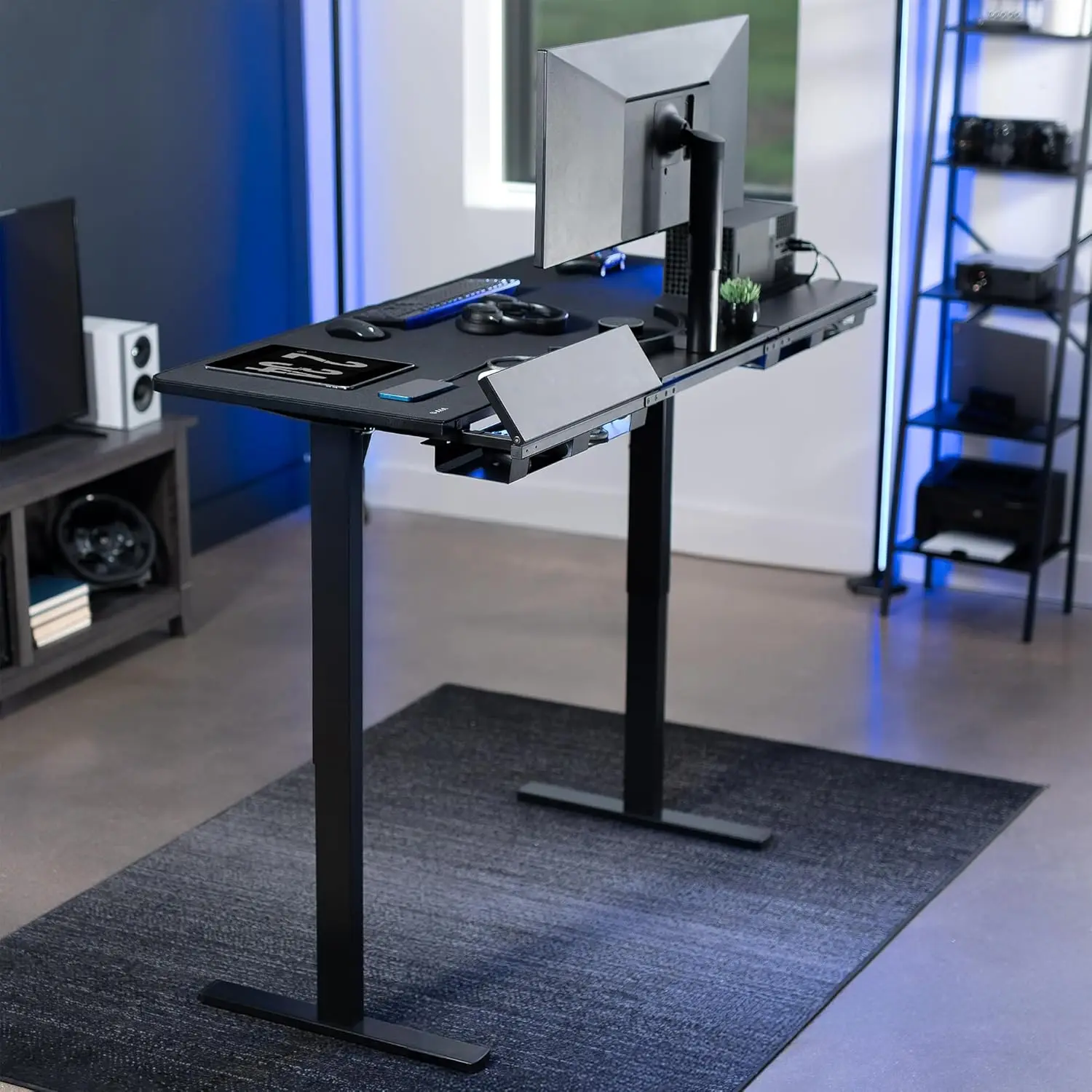 Electric 60 x 30 inch Standing Desk Workstation with Concealed Cable Trays and Full-Size Mouse Pad, Memory Controller Heigh 2