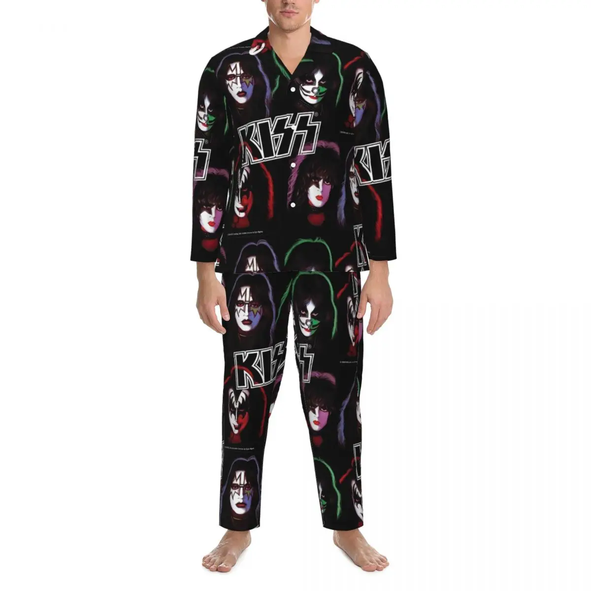 

Kiss Band Group Pajamas Set Autumn Rock Band Cute Soft Bedroom Sleepwear Unisex 2 Piece Loose Oversize Home Suit Birthday Gift