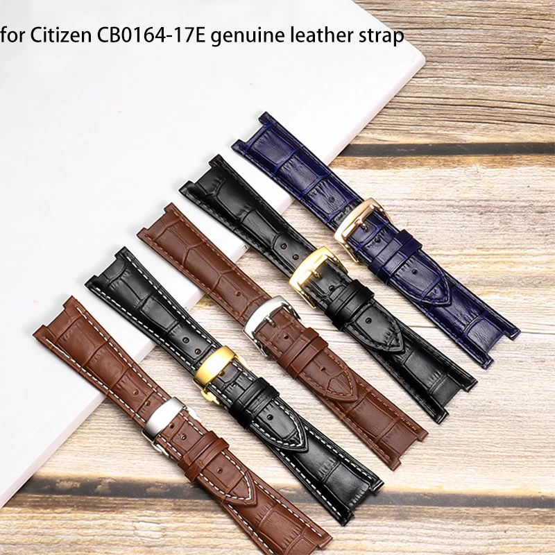Genuine Leather Notched Watchband for Men's Watches, 24x13mm