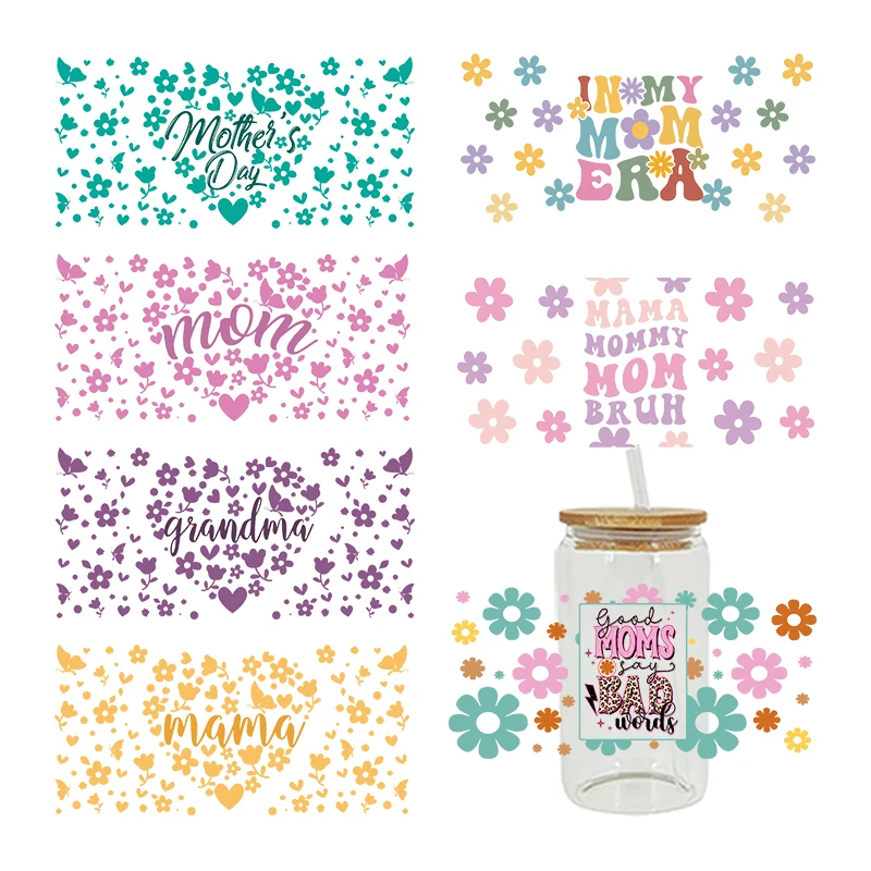 MOM MAMA Mather's Day Sticker UV DTF Cup Wrap Iron On Transfer Glass Can Wraps 16oz Libbey D12242
