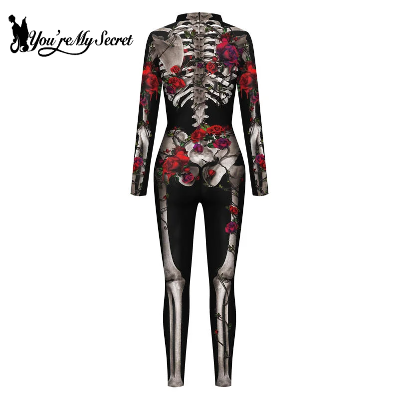 [You're My Secret] Halloween Girls Ghost Adult Skeleton Cospaly Costume Carnival Party Zentai Bodysuit Scary Show Outfit Suits
