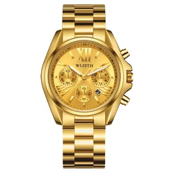 Fashion Wlisth Top Brand Mens & Ladies Loves Gold Full Stainless Steel Calendar Date Clock Luxury Waterproof Business Wristwatch