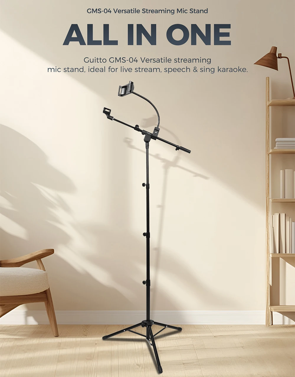 Guitto Series GMS-04 Microphone Floor Stand with Phone/Tablet Holder Adjustable