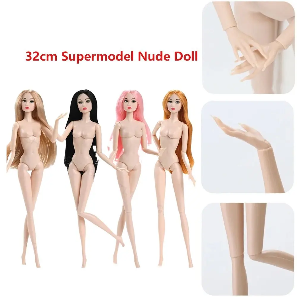 32cm Supermodel Nude Doll Joints Movable Trend Makeup DIY Dress Up Toy White-skin with Hair Figure Body DIY Play