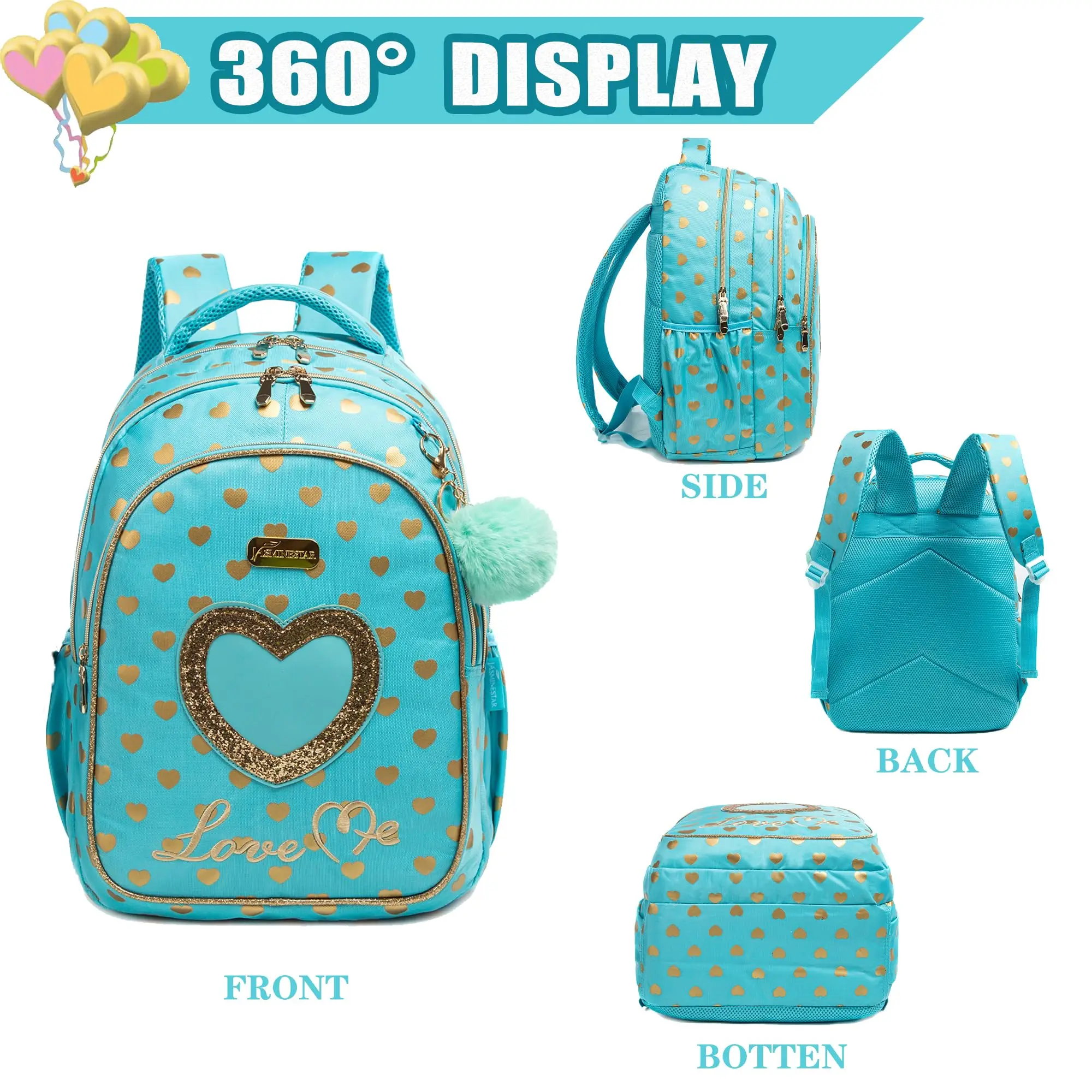 School Backpacks for Girls Backpack with Lunch Bag Pencil Case Elementary Primary Backpack for Teen Girls 4