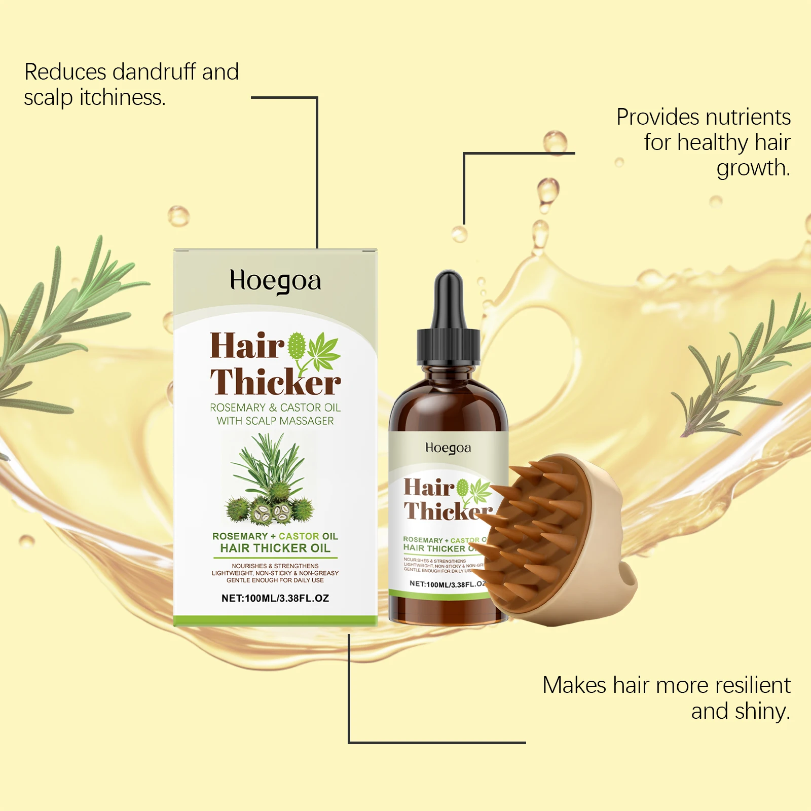 Rosemary Castor Oil Hair Essential Oil - Nourishes Hair, Massages Scalp, and Leaves Hair Strands Smooth & Shiny