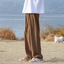 

Brown/Black/White Casual Pants Men Fashion Society Mens Dress Pants Korean Loose Straight Wide Leg Pants Mens Trousers M-2XL