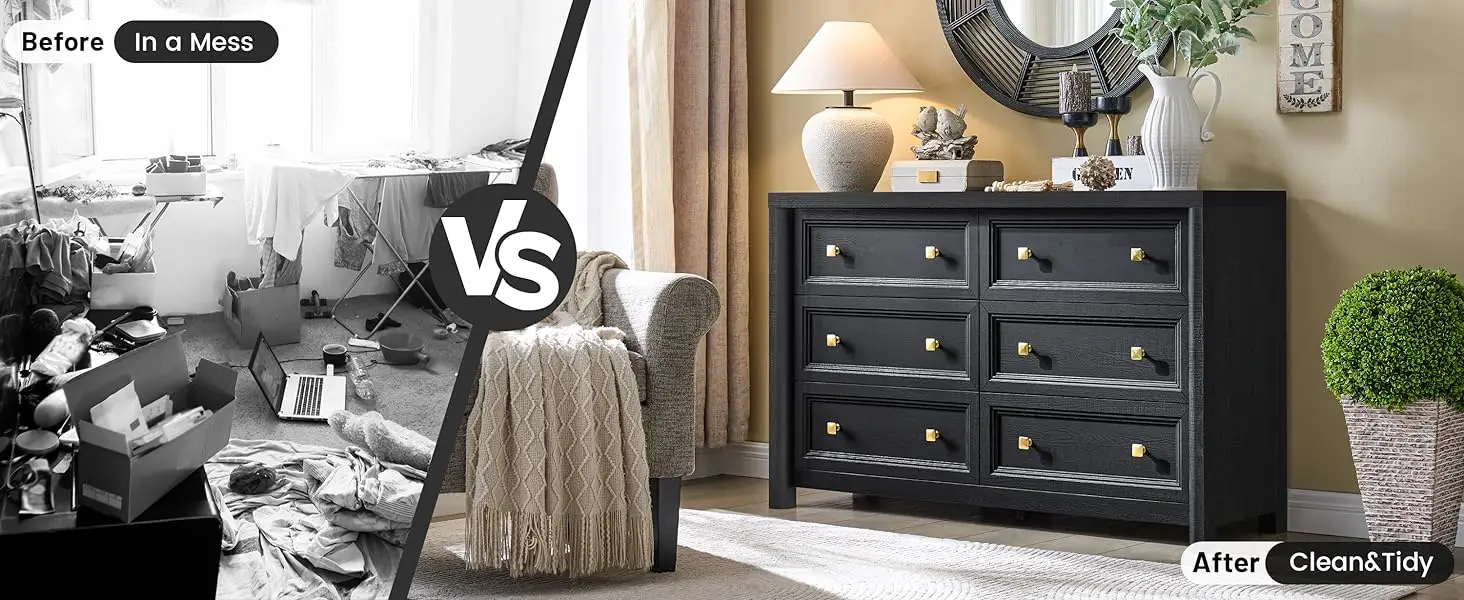 black 6 drawer dresser for bedroom,dressers &amp; chests of drawers,closet dresser,large dresser