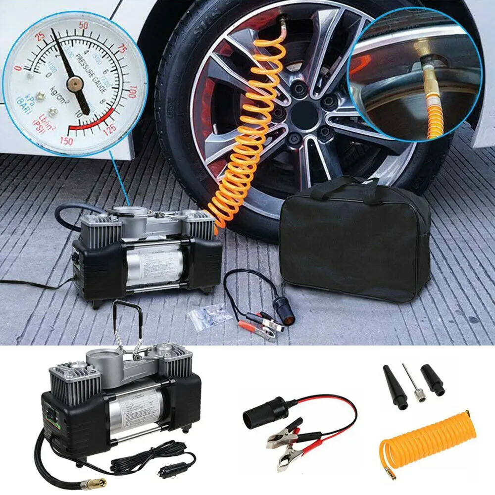 12V 150PSI Portable Heavy Duty Dual Cylinder Air Pump Tire Inflator For Air Compressor Car Truck Air Compressor Tire Inflator