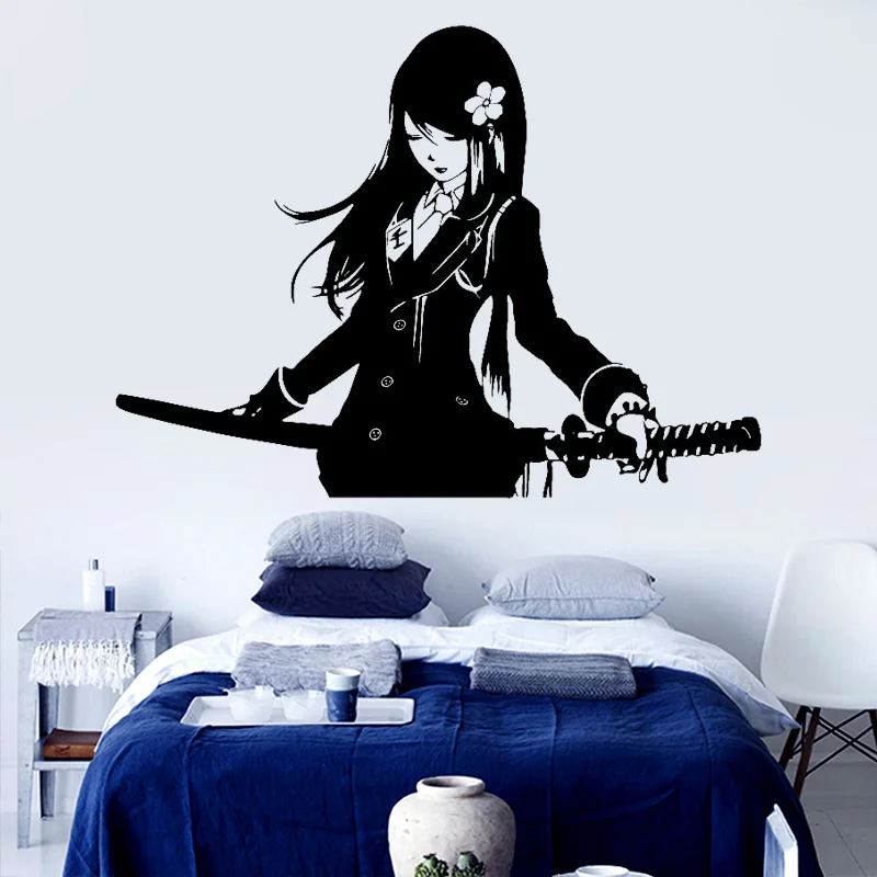 SamuraiSchoolgirlKatanaJapaneseAkaiAnimeWallStickerVinyl