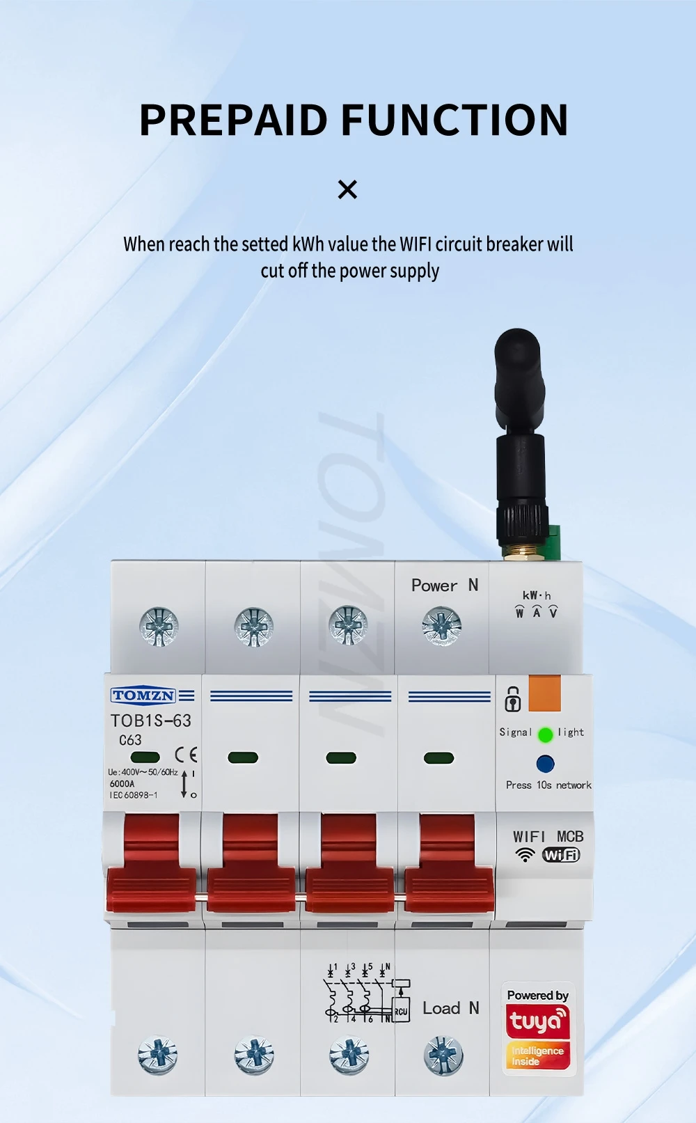 Three-phase 3IN1 WIFI Smart Circuit Breaker 4P Energy Meter RS485 TUYA Prepaid F