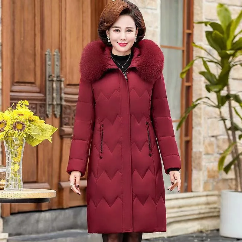 2023 Autumn Winter Middle-aged Elderly Down Jacket Long Style White Duck Down Thick Warm Slim  Fox Fur Collar Hooded Coat Female middle and elderly down jacket men s face medium long thickened middle aged detachable inner winter coat