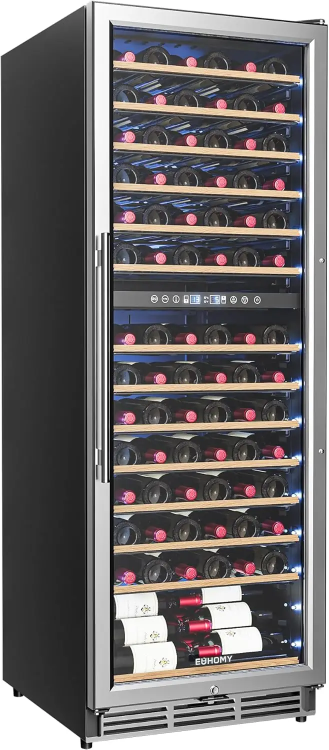 24 Inch Wine Fridge Dual Zone, 154 Bottle Wine Cooler Refrigerator with Glass Door, Powerful Compressor Cooling