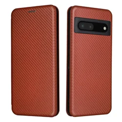 Sleek Carbon Fiber Magnetic Leather Flip Wallet Phone Case with Card Holder - Pixel 6 (Brown)