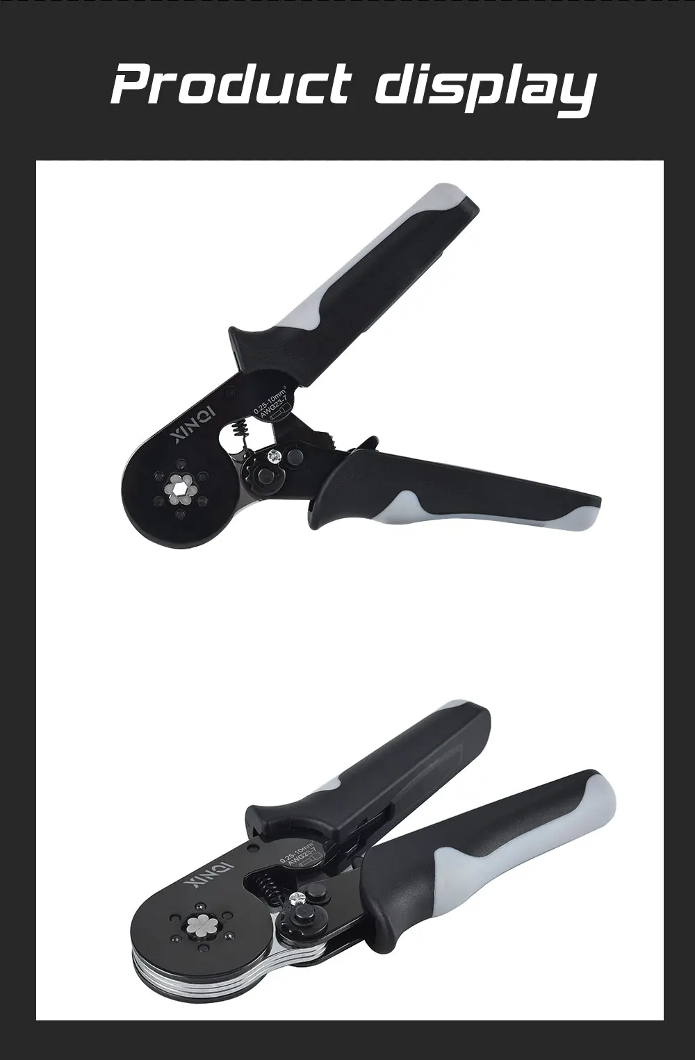 육각형 와이어 터미널 페룰 압착 도구, HSC8 10-6A 자체 조정 래칫 압착 펜치, AWG 23-7용 전기 도구