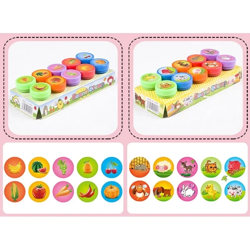 10pcs Assorted Stamps for Kids Self-ink Stamps Children Toy Smiley Face Seal Scrapbooking DIY Painting Photo Album Decor