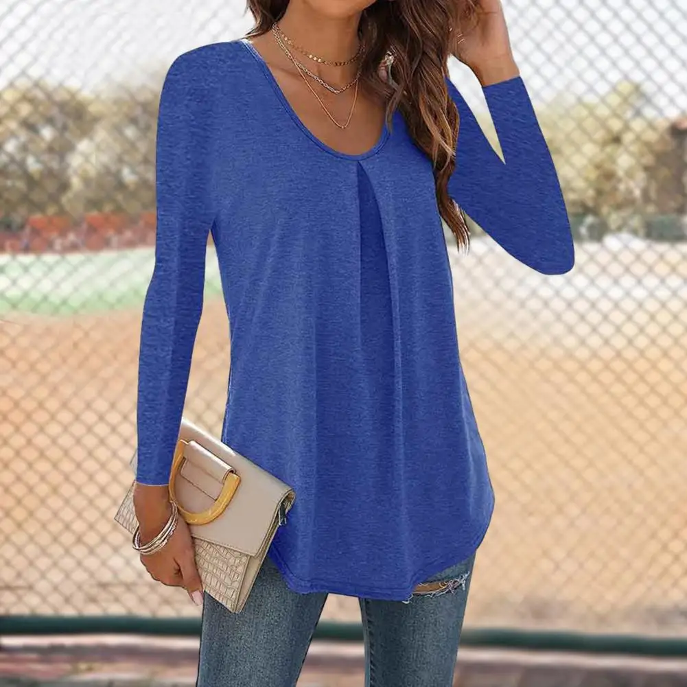 Skin-friendly Blouse Women's Solid Color Loose Pullover Blouse Shirt Soft Breathable Mid Length Long Sleeve Top for Fall Spring long lantern sleeve chiffon shirt women spring summer fall solid color v neck loose solid color blouse female fashion casual top