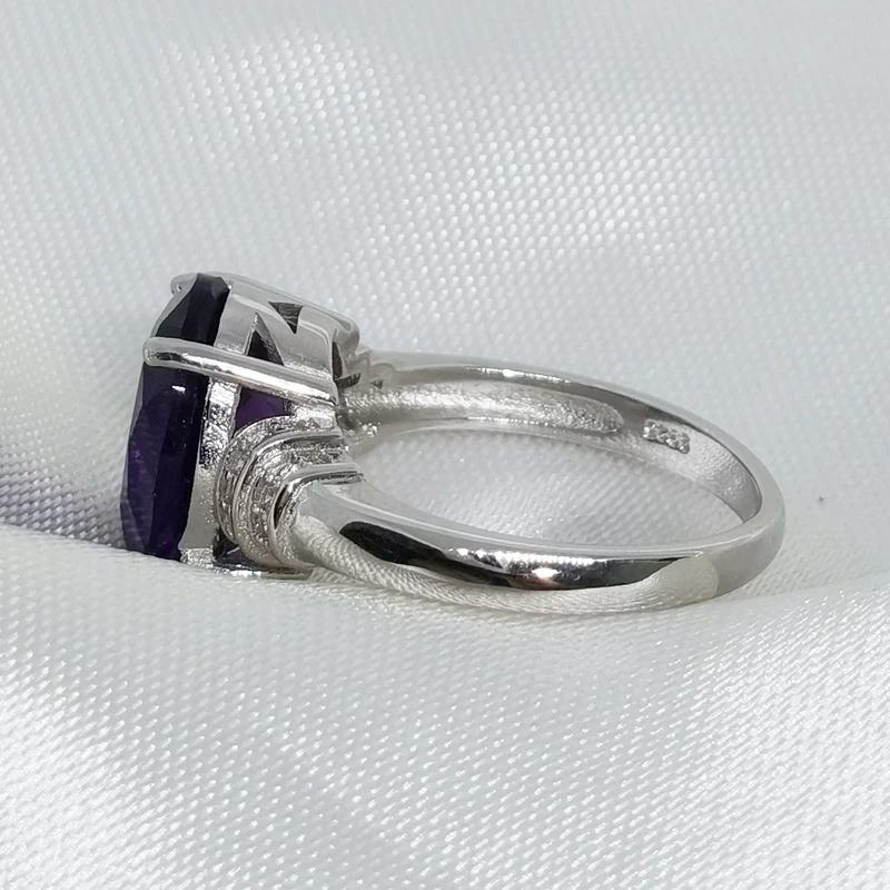 MeiBaPJ Natural Amethyst Gemstone Fashion Ellipse Simple Ring for Women Real 925 Sterling Silver Fine Charm Jewelry 2