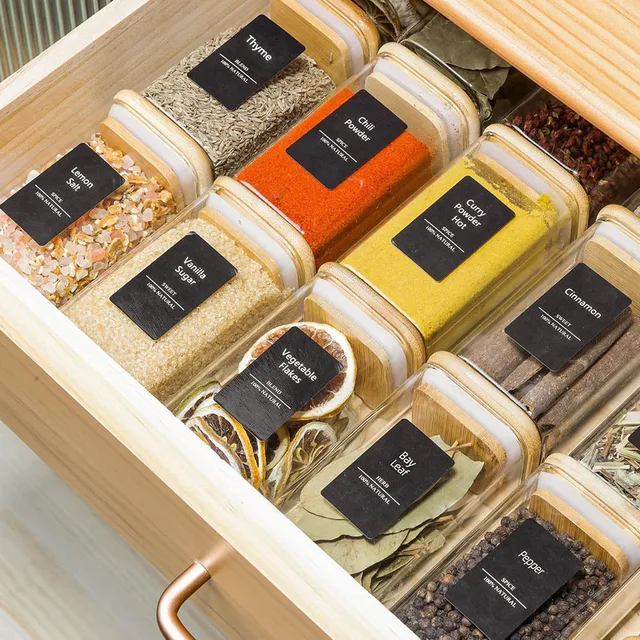 Glass Spice Jars with Bamboo Lid, 8oz Airtight Square Containers with black labels, Empty Seasoning Jars for Spice Salt Sugar 3