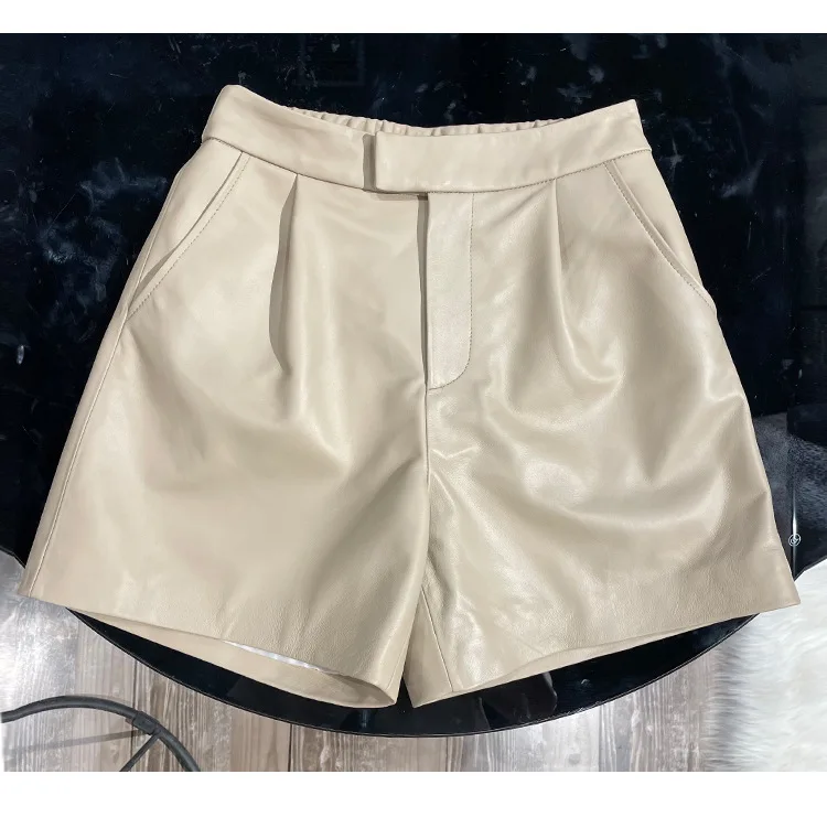 2024 Women New Arrival Women Brief Slim Elastic Waist Real Sheepskin Leather Shorts