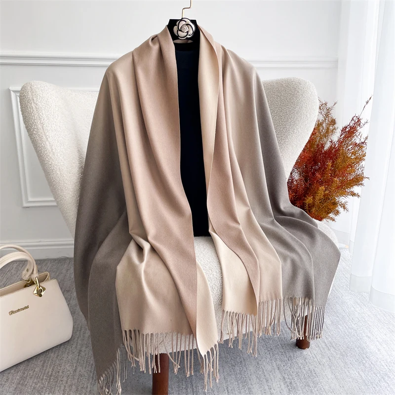 40 farben Solide Winter Kaschmir Schal für Frauen Warme Hijab Schal Wrap Dame Pashmina Decke Quaste Bandana Poncho Stola Schals – Detail 4