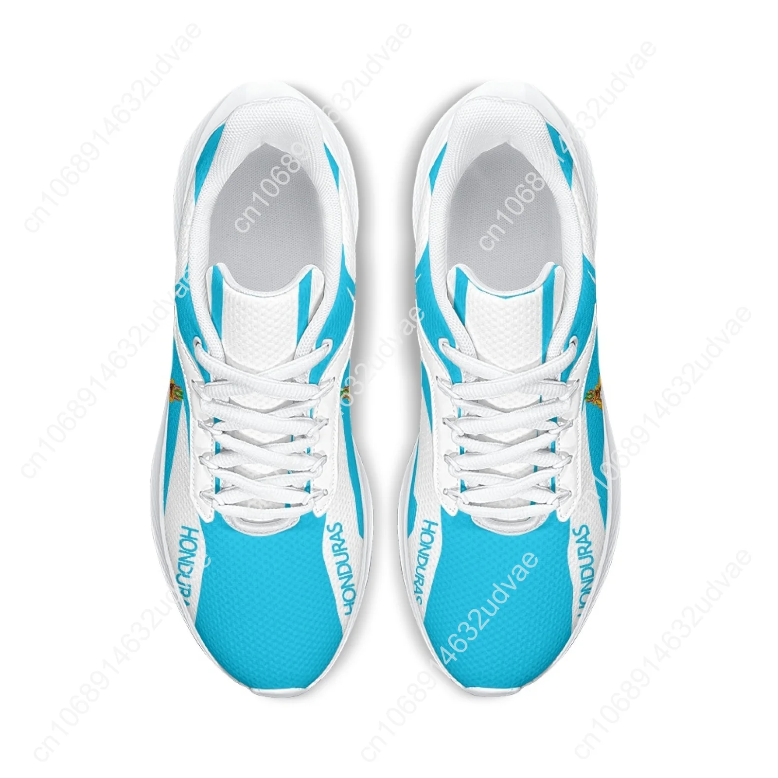 Light Blue Women's White Sole Sneakers Honduras Flag Lightweight Lace-up Casual Sneakers Lace-up Walking Shoes