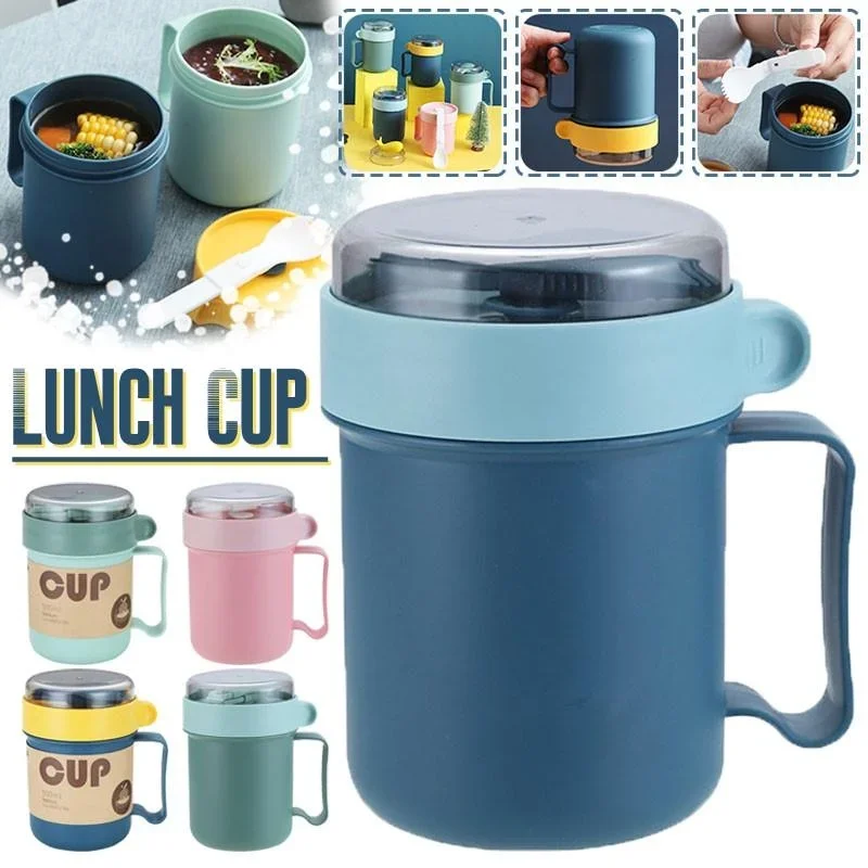 

500ml Lunch Cup Food Thermal Jar Insulated Soup Cup Portable Microwaveable Breakfast Cup Porridge Lunch Box with Spoon