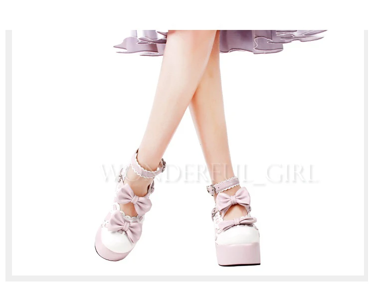 Neue Japanische Lolita Schuhe Mädchen Prinzessin Pumps High Heels Plateau mit Schleife 6
