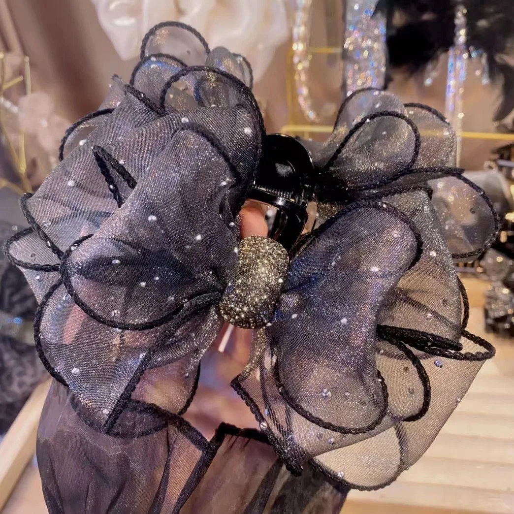 Hair Claw Hair Clips Hair Accessories Fashion Mesh Bow Grab Clip Women Extra Large Bow Hair Claw Clips Barrette Girl Ponytail Shark Hairclip Hair Accessories Headwear