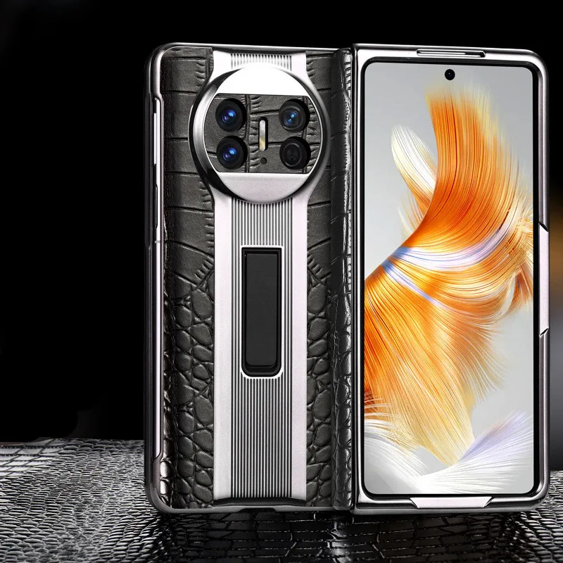 

Чехол из натуральной воловьей кожи для Huawei Mate X3 MateX3, с крокодиловым узором, гоночный автомобиль, подставка-держатель, Крышка шарнира, стеклянная защита