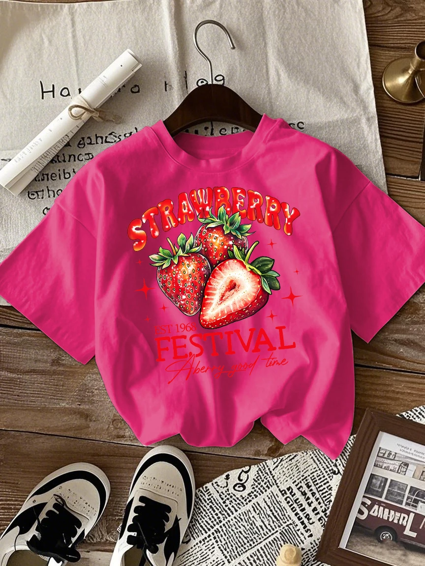 Strawberry Festival Print Women's Casual Breathable Cotton T-Shirt