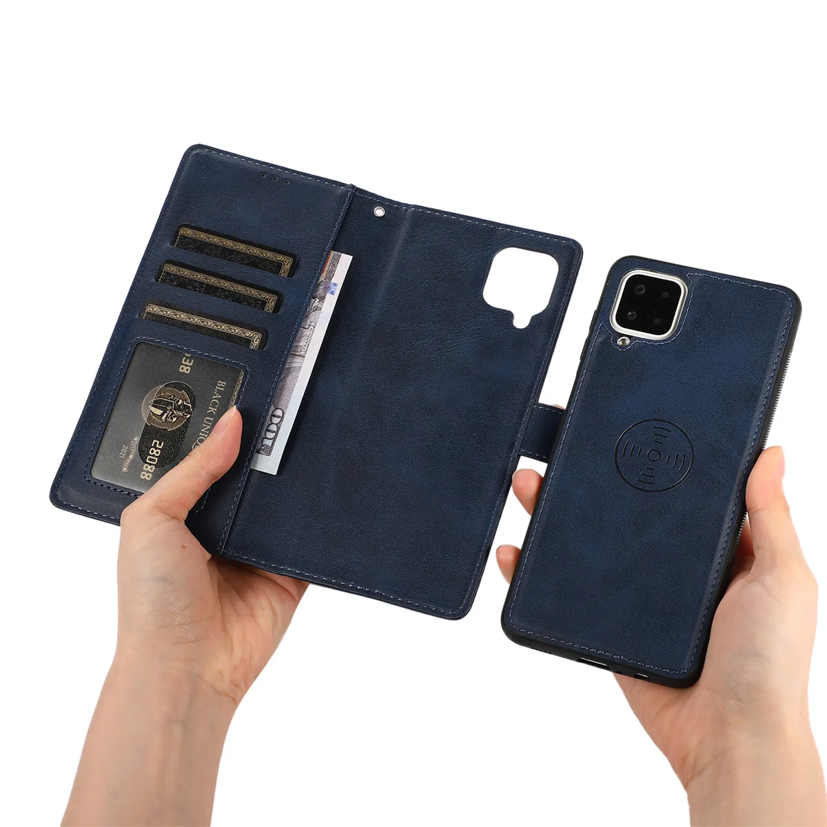 Luxury Calfskin 2-in-1 Detachable Leather Wallet Phone Case Flip Cover