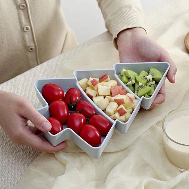 Multi-Function Plastic Fruit Plate Dessert Tray Plate Snack Dish 6 Compartments High Quality Christmas Tree Shape Candy Dish