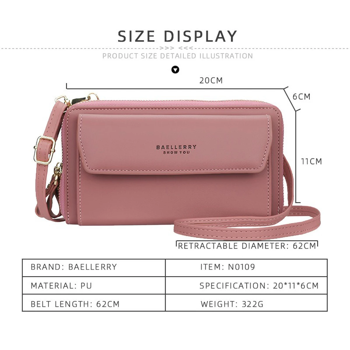 Baellerry Women's Small Double Zipper Phone Crossbody Bag, Mobile Shoulder Purse, RFID Blocking Compact Wallet Hands-Free