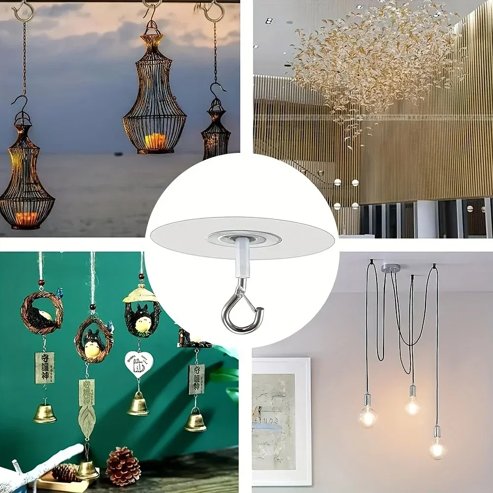 Stainless Steel Ceiling Hooks, Non-Porous Adhesive Hanging Hooks, for Lights, Greenery, Wind Chimes, and Home Decor 4