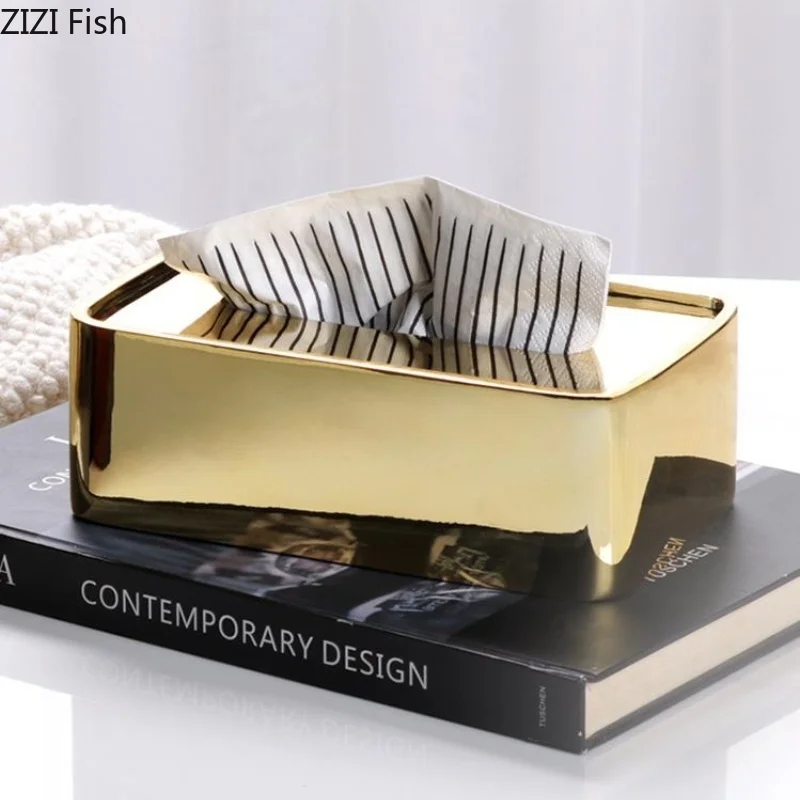 Rectangular Metal Tissue Box Napkin Boxes Ornament Tissue Holder Tissue Storage Box Paper Boxes Organizer Roll Paper Holder 5