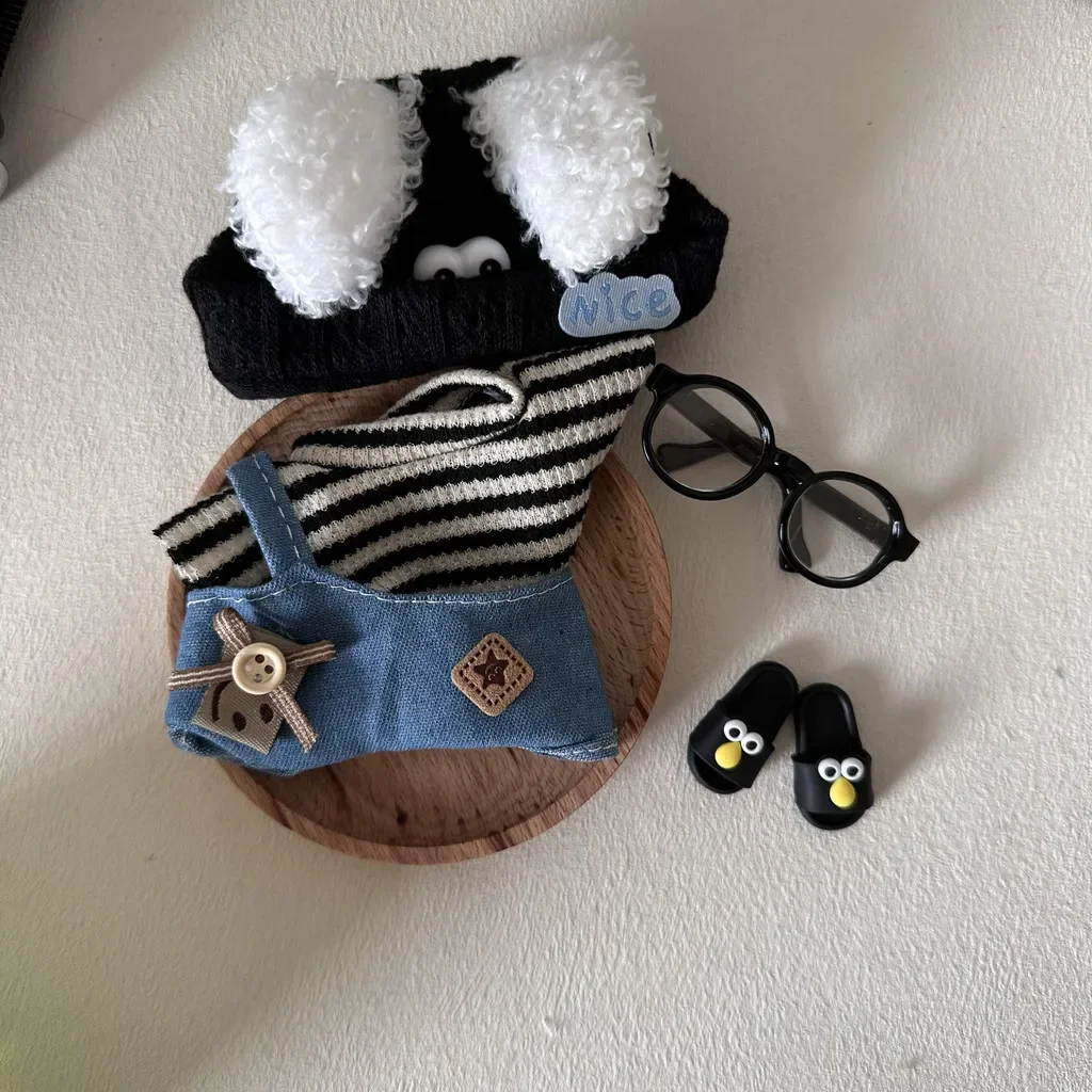 Doll Clothes 17cm Mini Plush Doll'S Clothes Outfit Accessories For Korea Kpop Exo Labubu Idol Striped clothes eyes shoes suit Clothing Gift