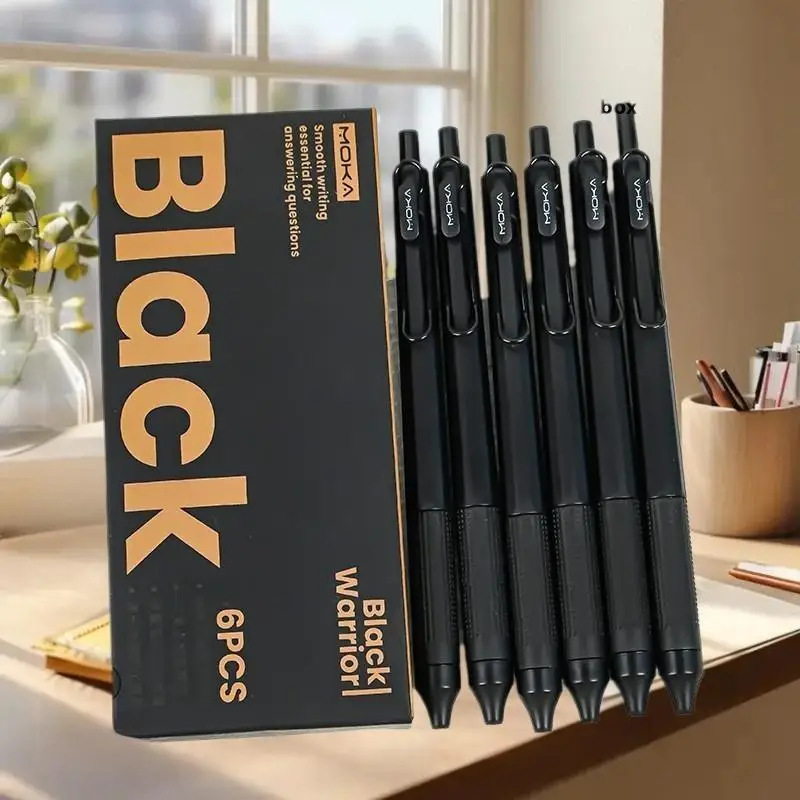 6Pcs 개폐식 젤 잉크 펜 실리콘 펜 그립 ST 팁 빠른 건조 잉크 얼룩 없음 0.5mm 검정 잉크 부드러운 쓰기
