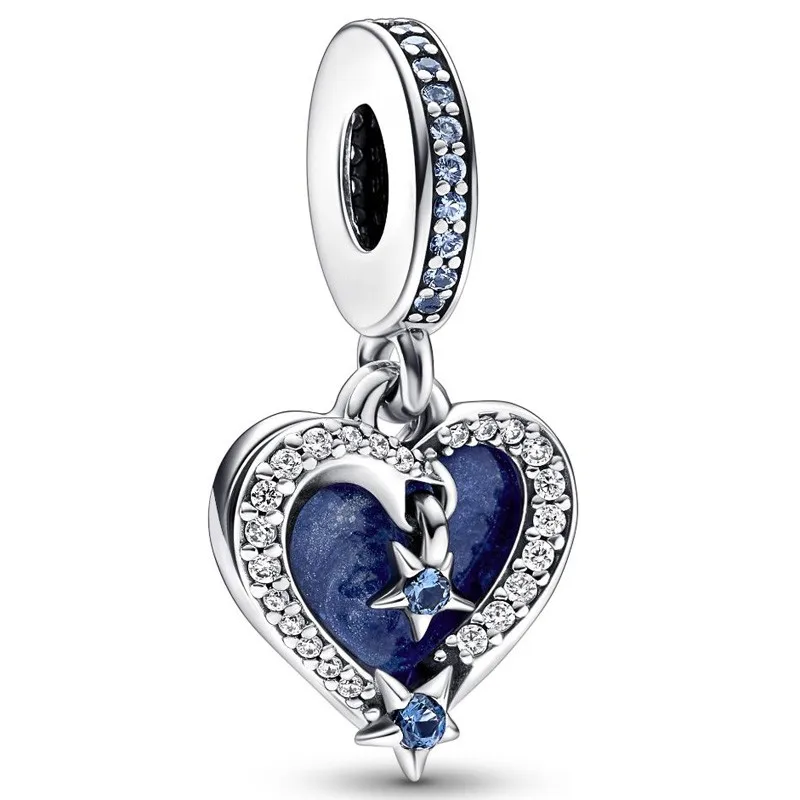

Authentic 925 Sterling Silver Moments Celestial Shooting Star Heart Double Charm Fit Women Pan Bracelet & Necklace Jewelry
