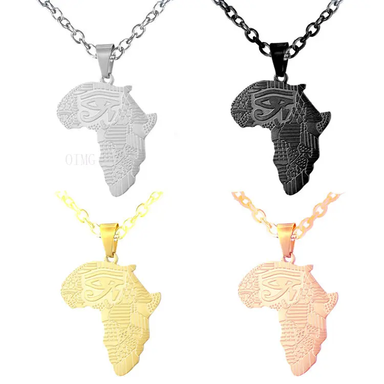 

Stainless Steel Africa Map Ancient Egypt Horus Eye Pattern Necklace Hip Hop Pendant necklace