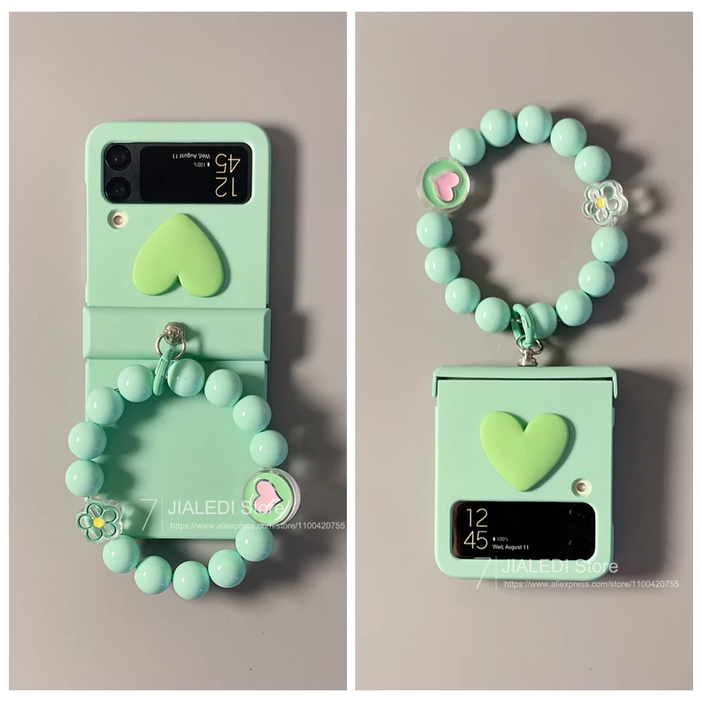 Charming Beaded Bracelet Love Hinge Phone Case with Hand Chain Cover