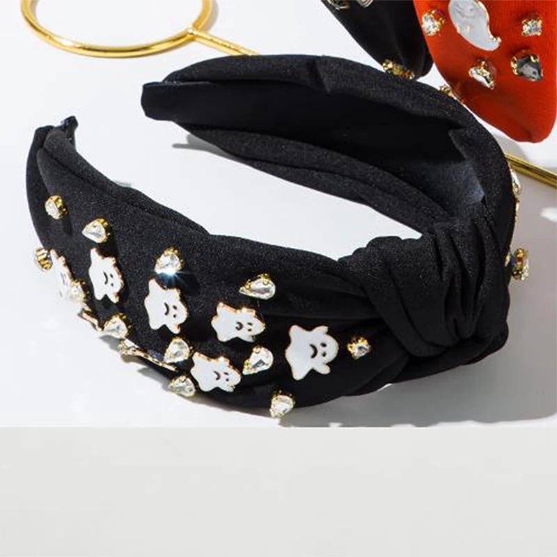Women Christmas Hair Hoop Ghost Rhinestone Knot Wide Headband Hair Bands Head Piece Hairband Accessories
