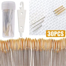 

30PCS Self-Threading Sewing Cross Stitch Needles Stainless Steel Quick Automatic Threading Needle Stitching Pins DIY Needle Tool