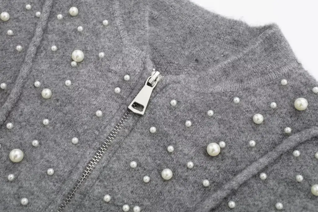 Women's Cardigan Sweaters Pearl Knitted Jackets Knitwear Long Sleeve Jumpers Knit Jackets inszar 2023 Gray Woman Sweaters Jacket