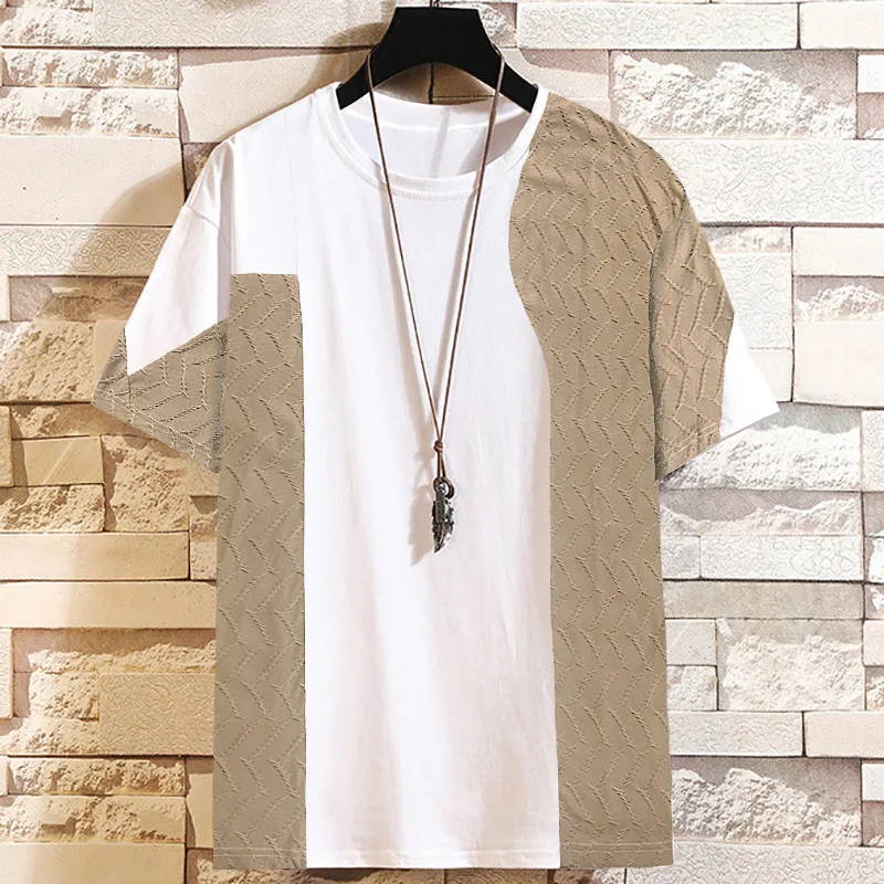 T-shirt da uomo a maniche corte mezza hipster hip hop a righe con cappuccio camicia designer uomo, bianco, XXL